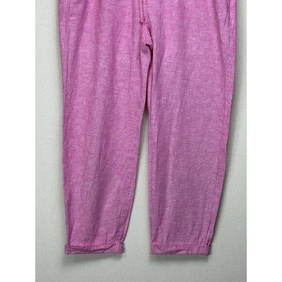 J. Crew Women's Size 10 Linen Cotton Blend Drawstring Pants Pink Cuffed Ankle - Picture 3 of 12